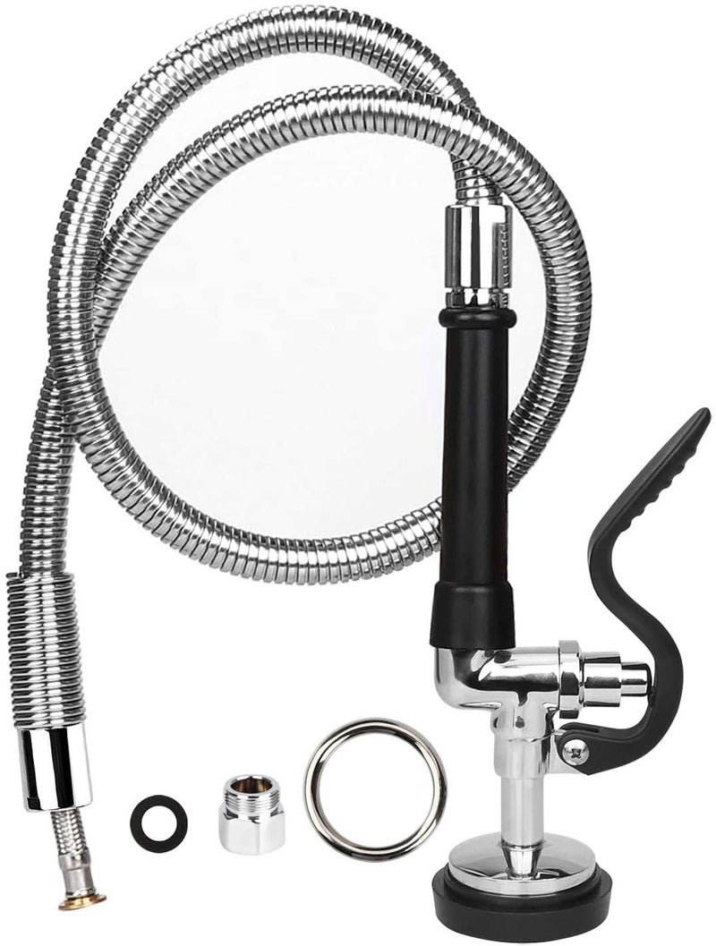 COOLWEST Pre-Rinse Hose with Spray Valve 44 Inch Flexible Stainless Hose with Sprayer Nozzle Head Replacement Kit for Commercial Kitchen Sink Faucet(Free Brass Adapter to Connect Add-on Swivel Spout) - Image 1